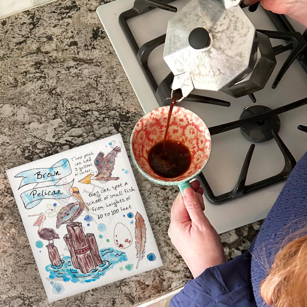 Pelican Bird Facts Swedish Dishcloth – Coastal Wildlife Decor