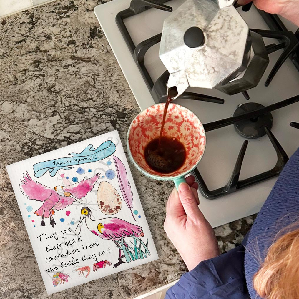 Spoonbill Bird Facts Swedish Dishcloth – Pink Bird Decor