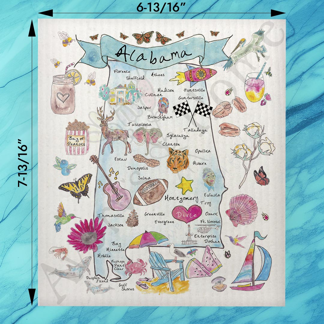 Alabama State Map Swedish Dishcloth – Yellowhammer Pride