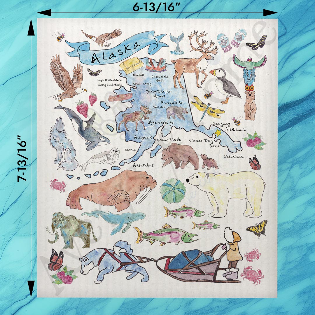 Alaska State Map Swedish Dishcloth – The Last Frontier Decor