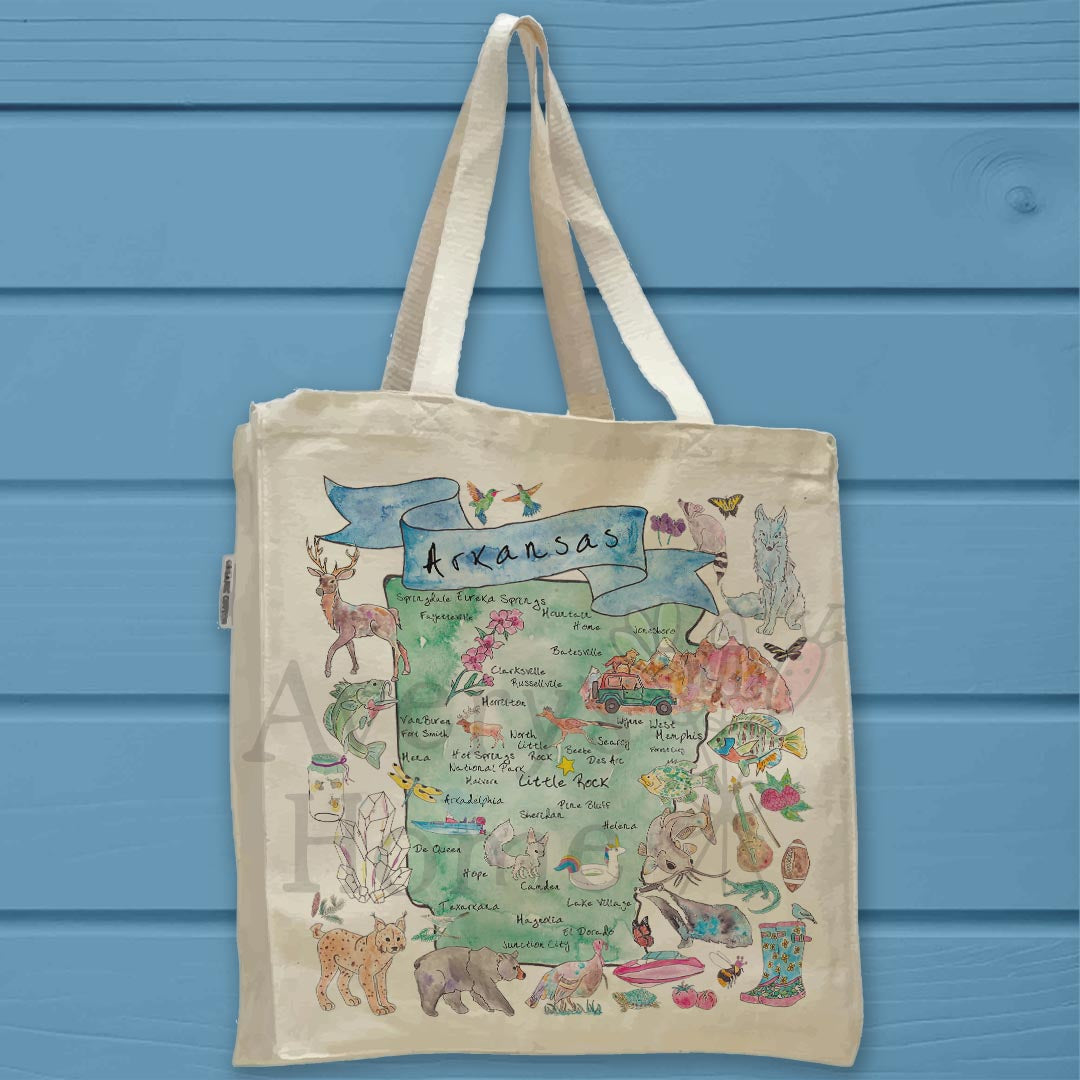 Arkansas State Map Organic Cotton Tote Bag – Natural State Accent