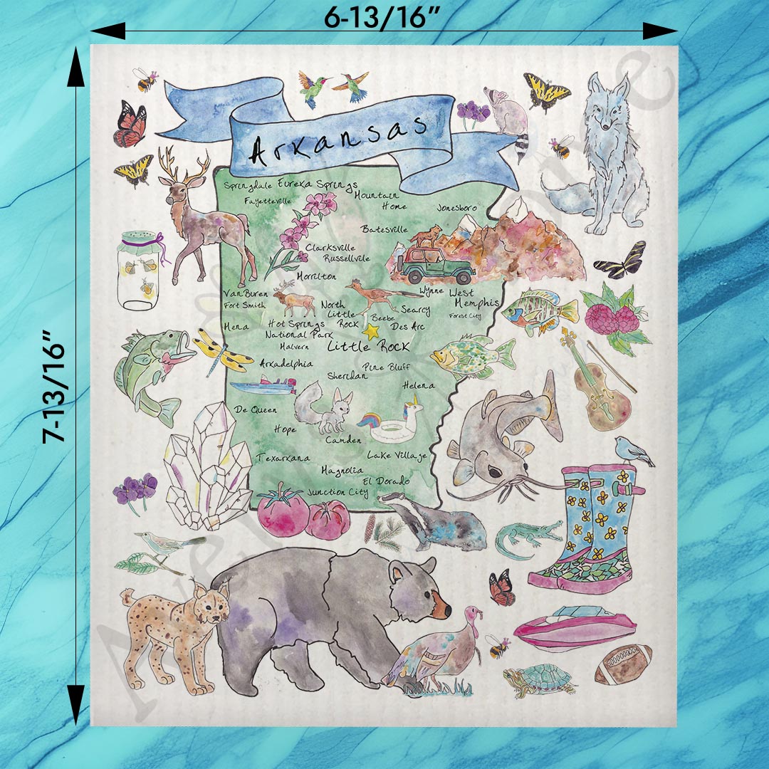 Arkansas State Map Swedish Dishcloth – Natural State Accent