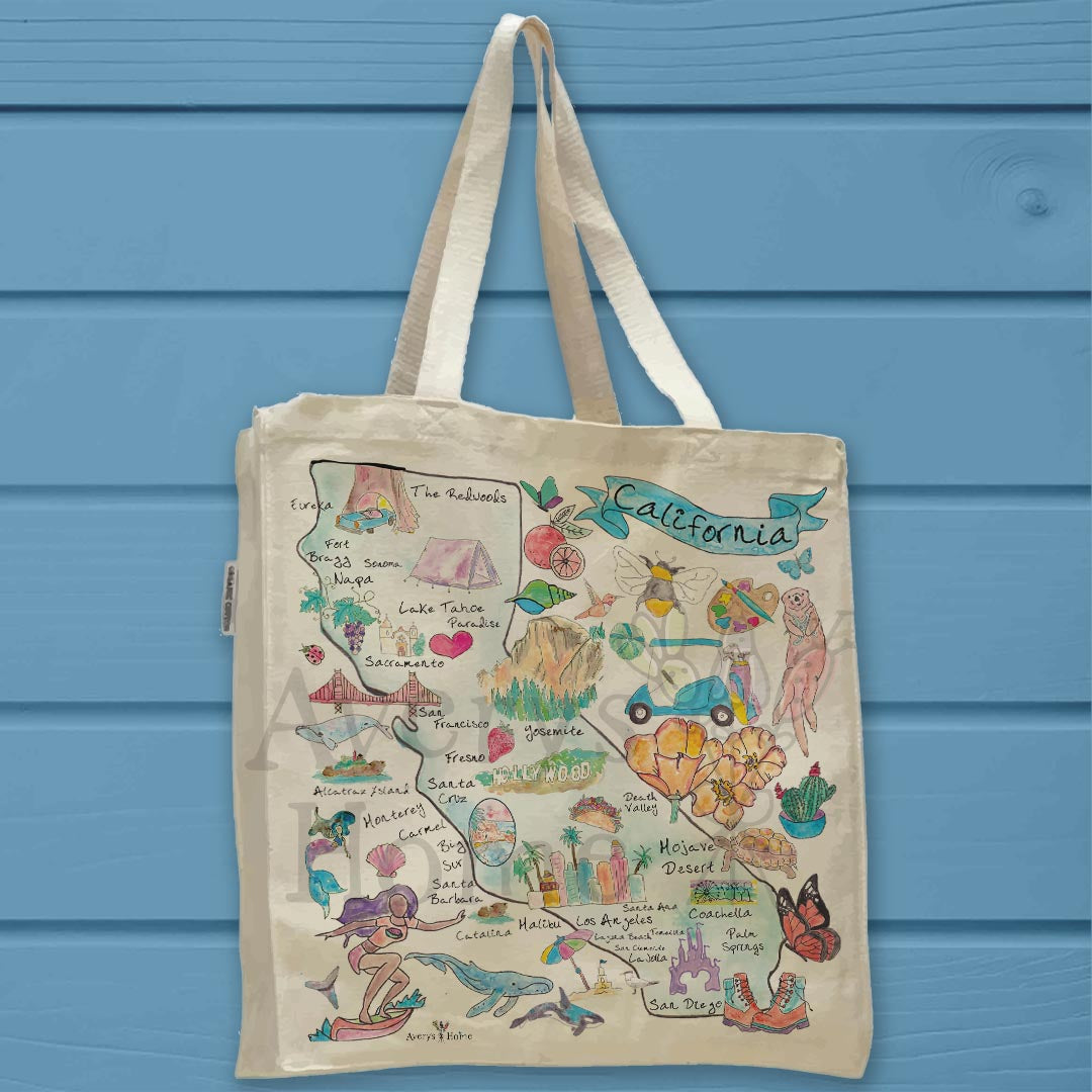 California Map Organic Cotton Tote Bag – Beaches, Mountains & Magic