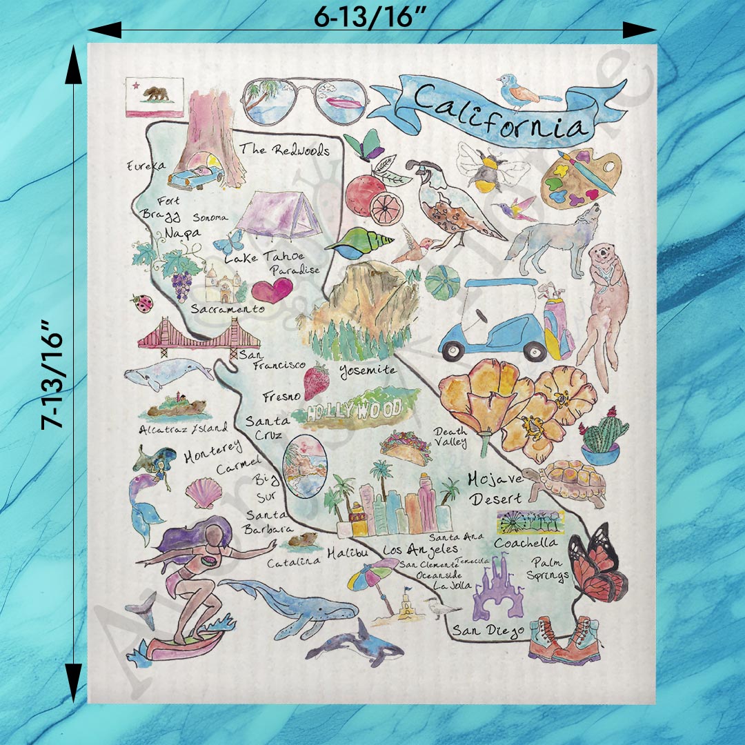 California Map Swedish Dishcloth – Beaches, Mountains & Magic