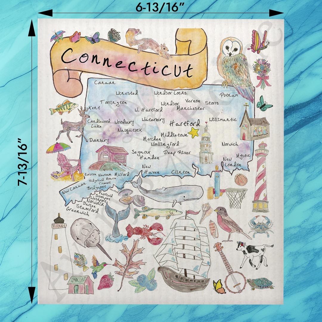 Connecticut State Map Swedish Dishcloth – Sailboats & Seaside