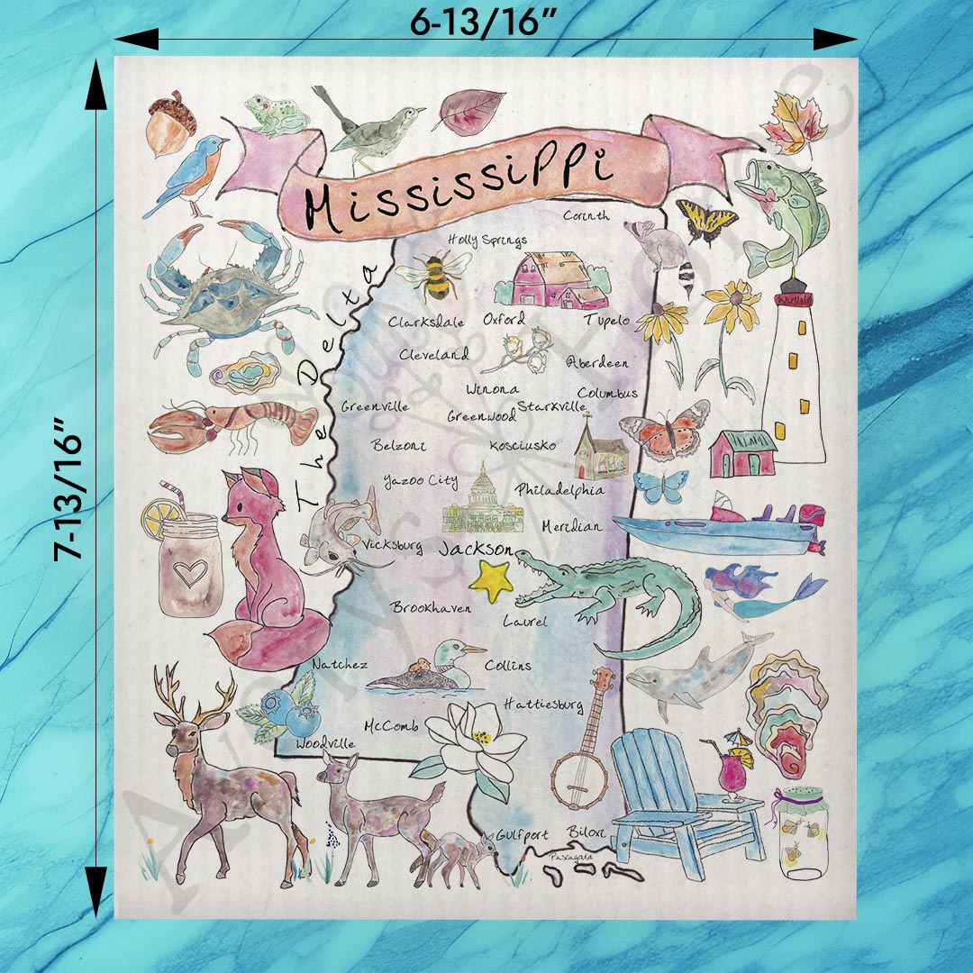 Mississippi Map Swedish Dishcloth – Southern Coast & Charm