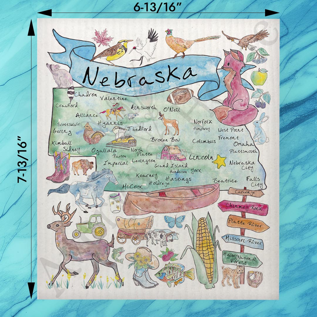 Nebraska Map Swedish Dishcloth – Cornfields & Community