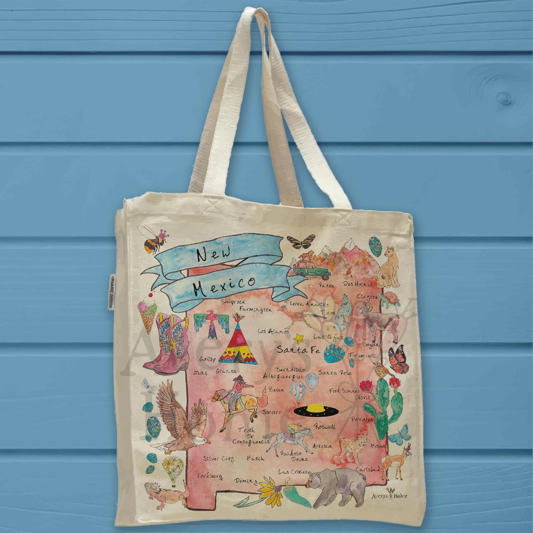 New Mexico Map Organic Cotton Tote Bag – Art, Desert & Sun