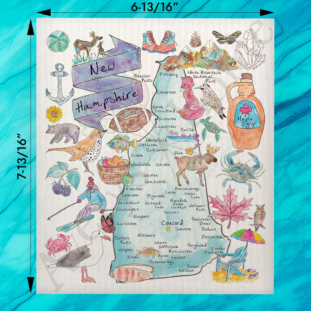 New Hampshire Map Swedish Dishcloth – Covered Bridges & Peaks