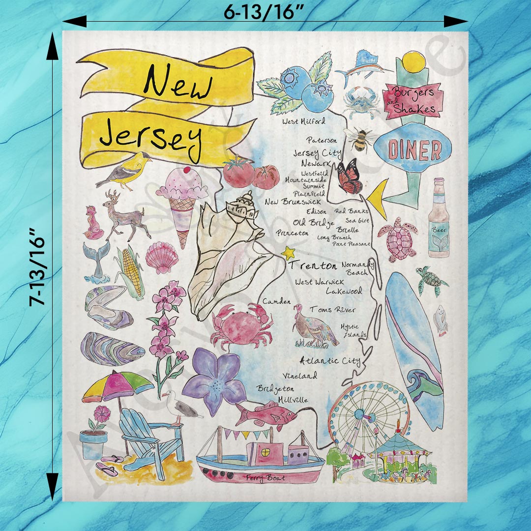 New Jersey Map Swedish Dishcloth – From Boardwalk to Brick City