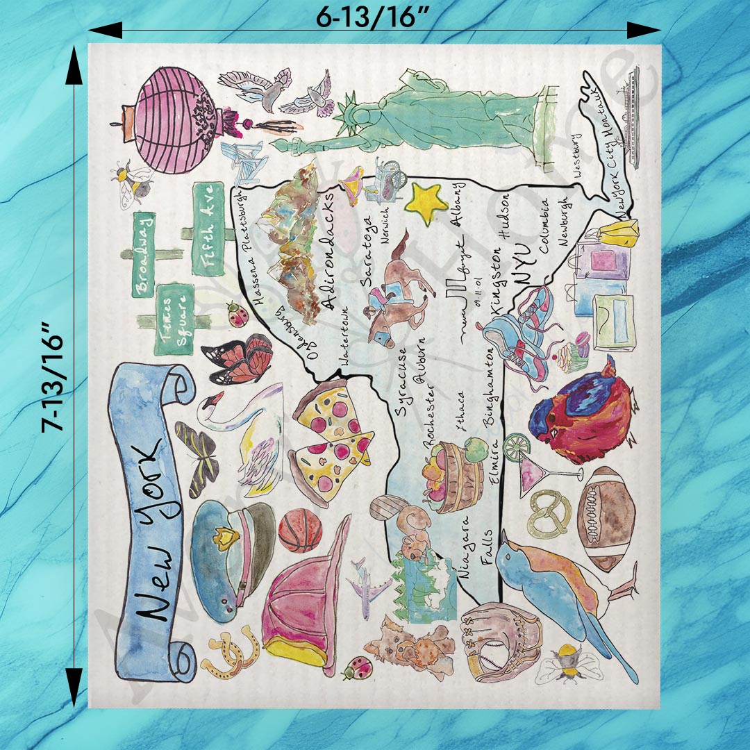 New York Map Swedish Dishcloth – Apples, Adirondacks & Big Dreams