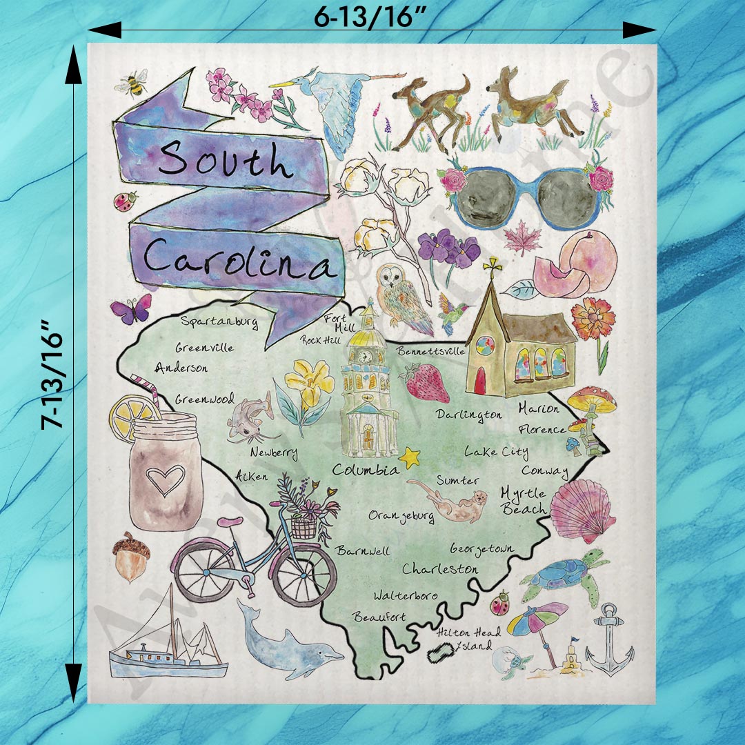 South Carolina Map Swedish Dishcloth – Beaches, Bloom & BBQ