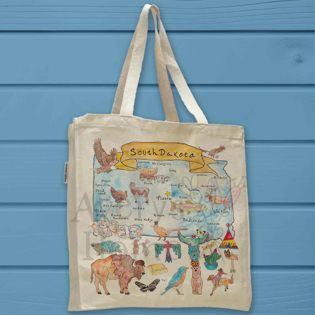 South Dakota Map Organic Cotton Tote Bag – Rushmore & Ranchlands