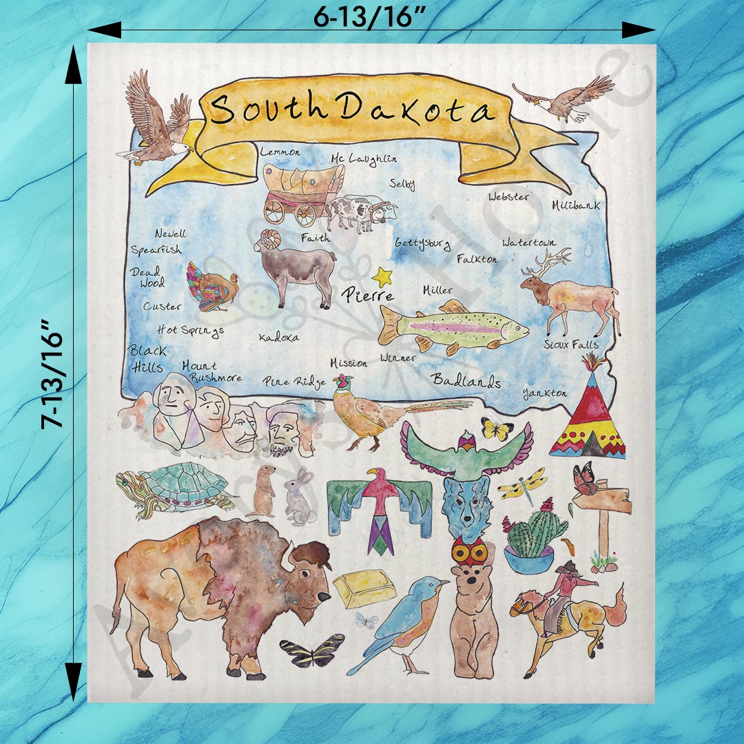 South Dakota Map Swedish Dishcloth – Rushmore & Ranchlands