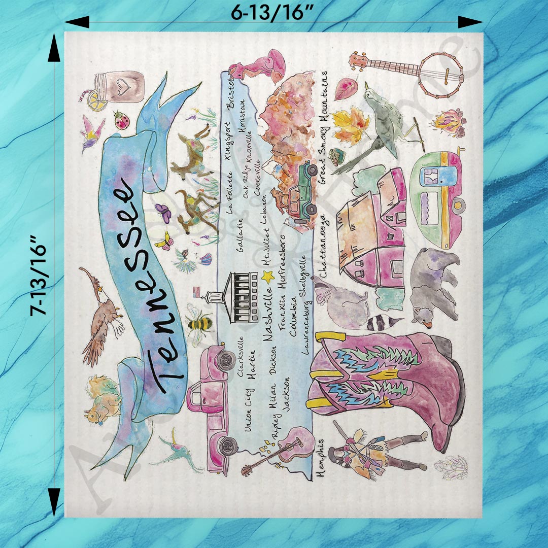 Tennessee Map Swedish Dishcloth – Graceland to Gatlinburg