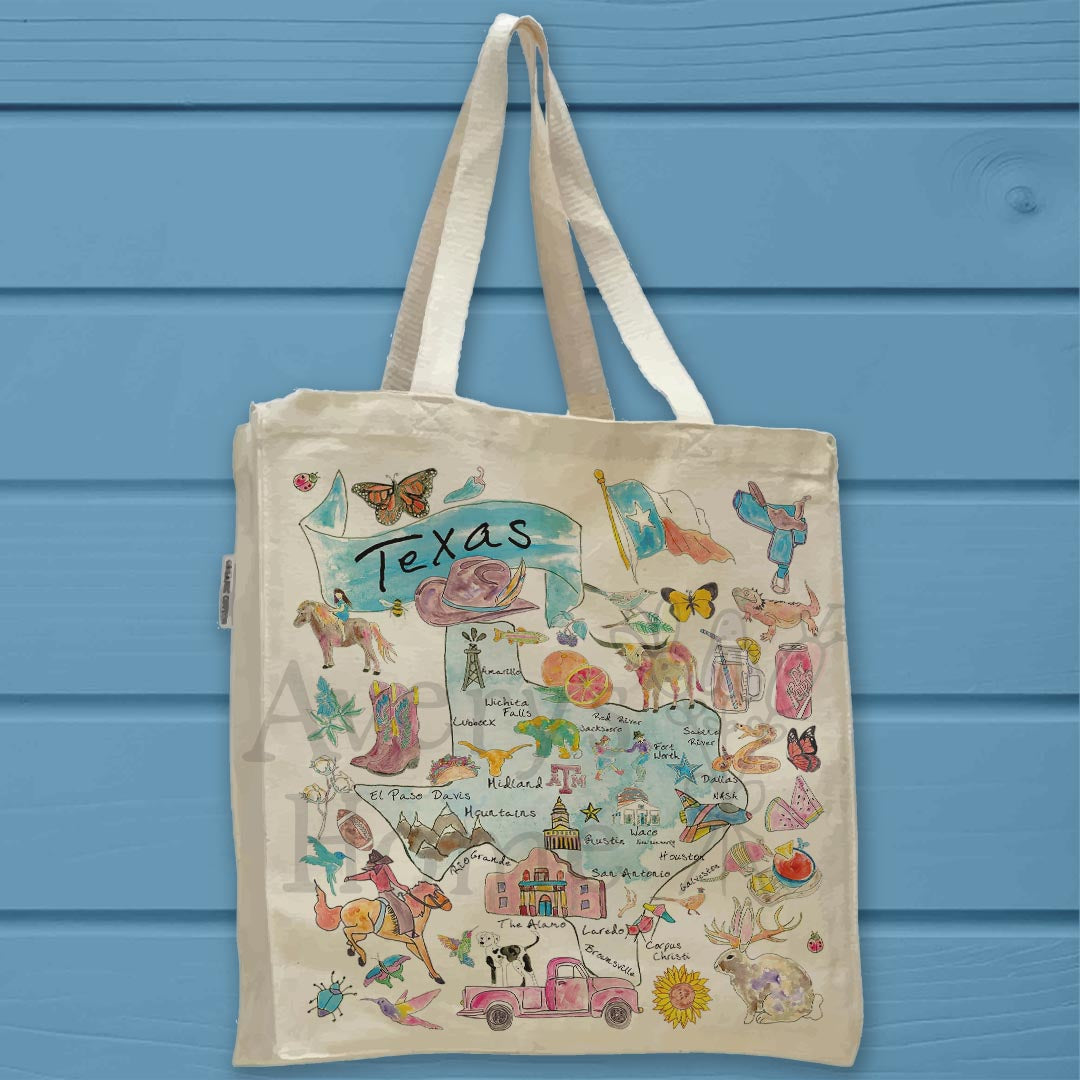 Texas Map Organic Cotton Tote Bag – Boots, BBQ & Big Sky
