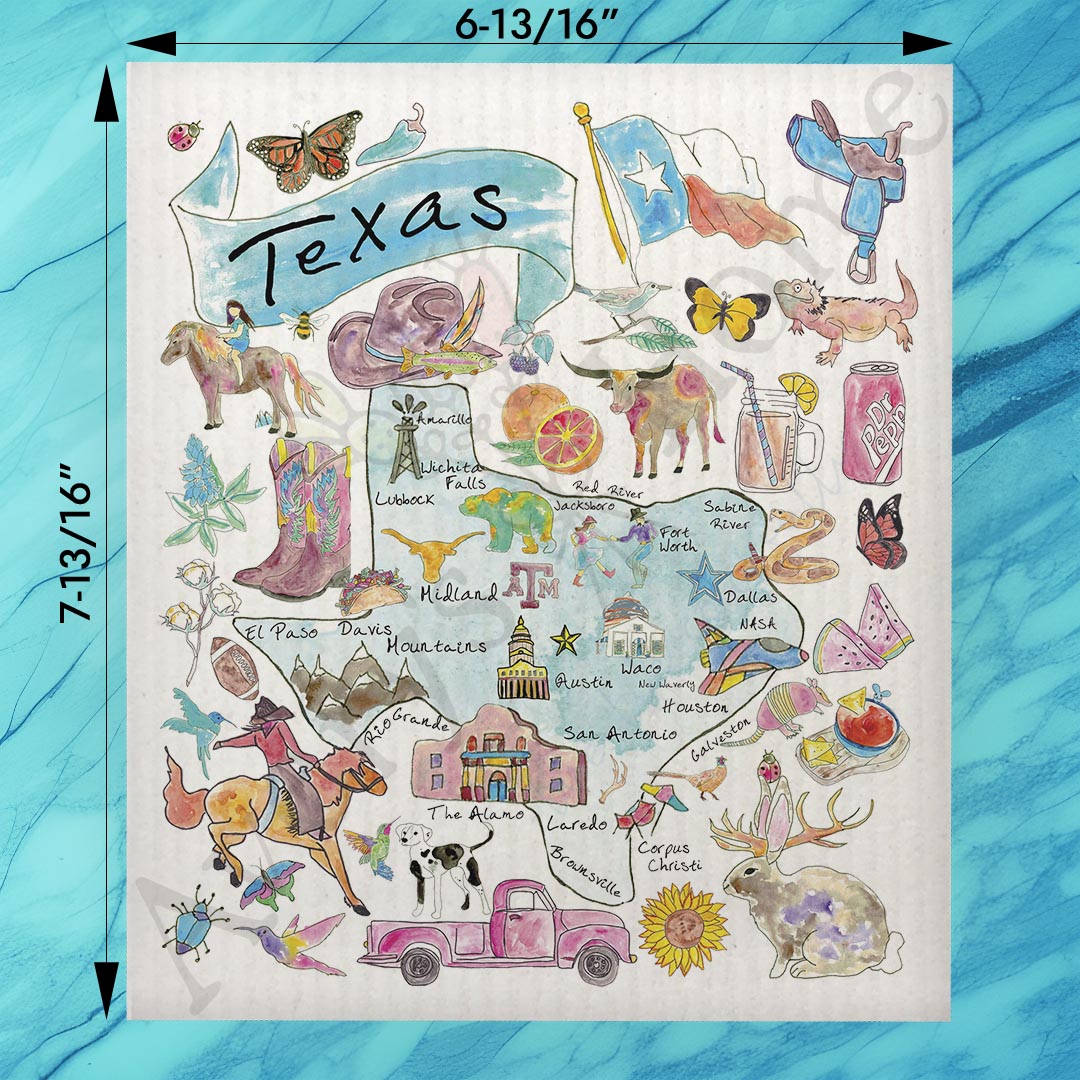 Texas Map Swedish Dishcloth – Boots, BBQ & Big Sky