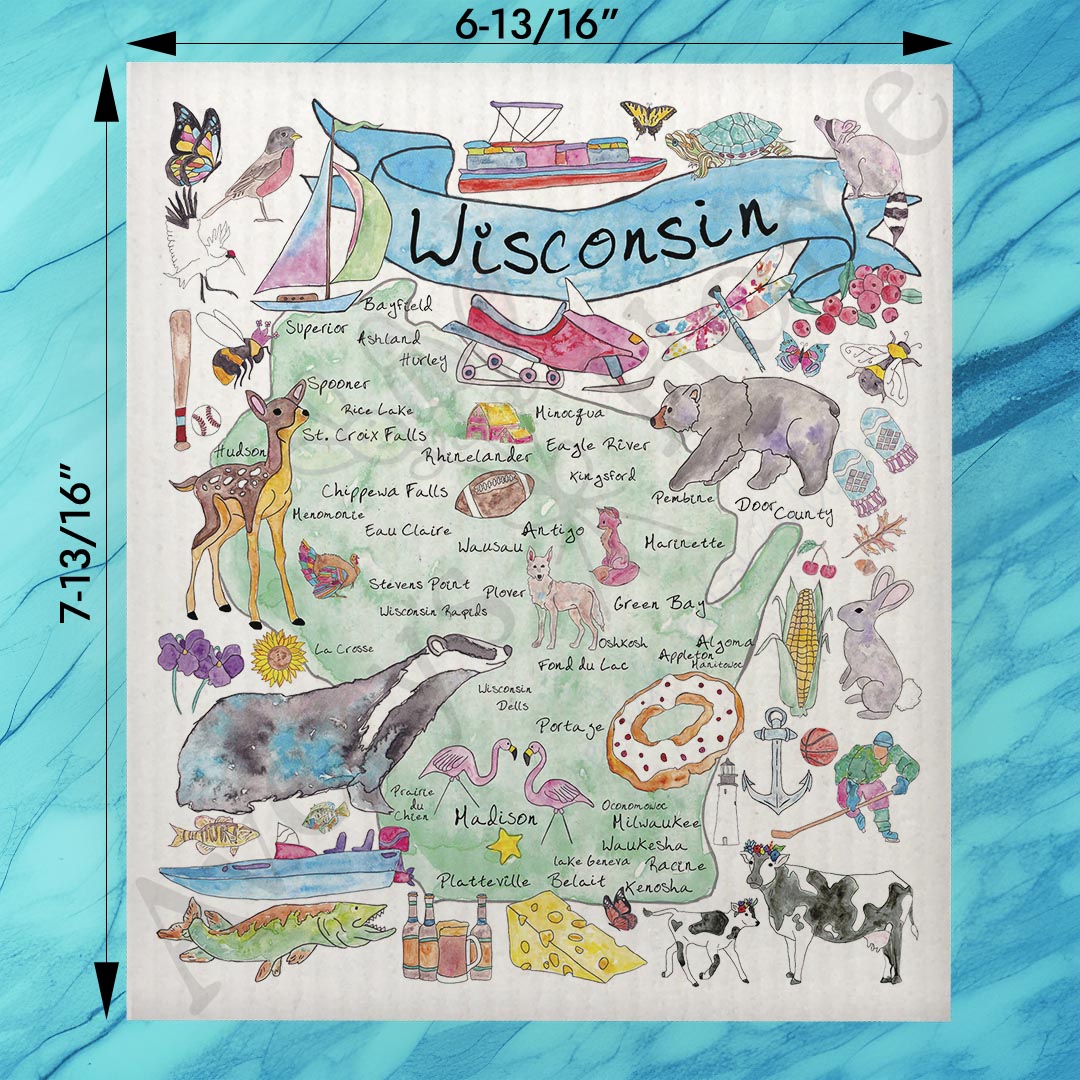 Wisconsin Map Swedish Dishcloth – Beer, Brats & Great Lakes