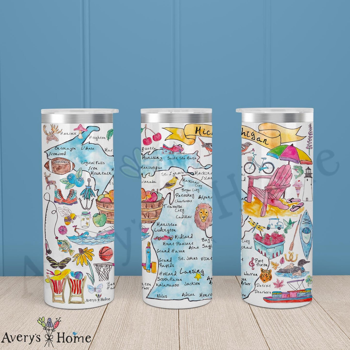 Michigan State Map 20oz Skinny Tumbler