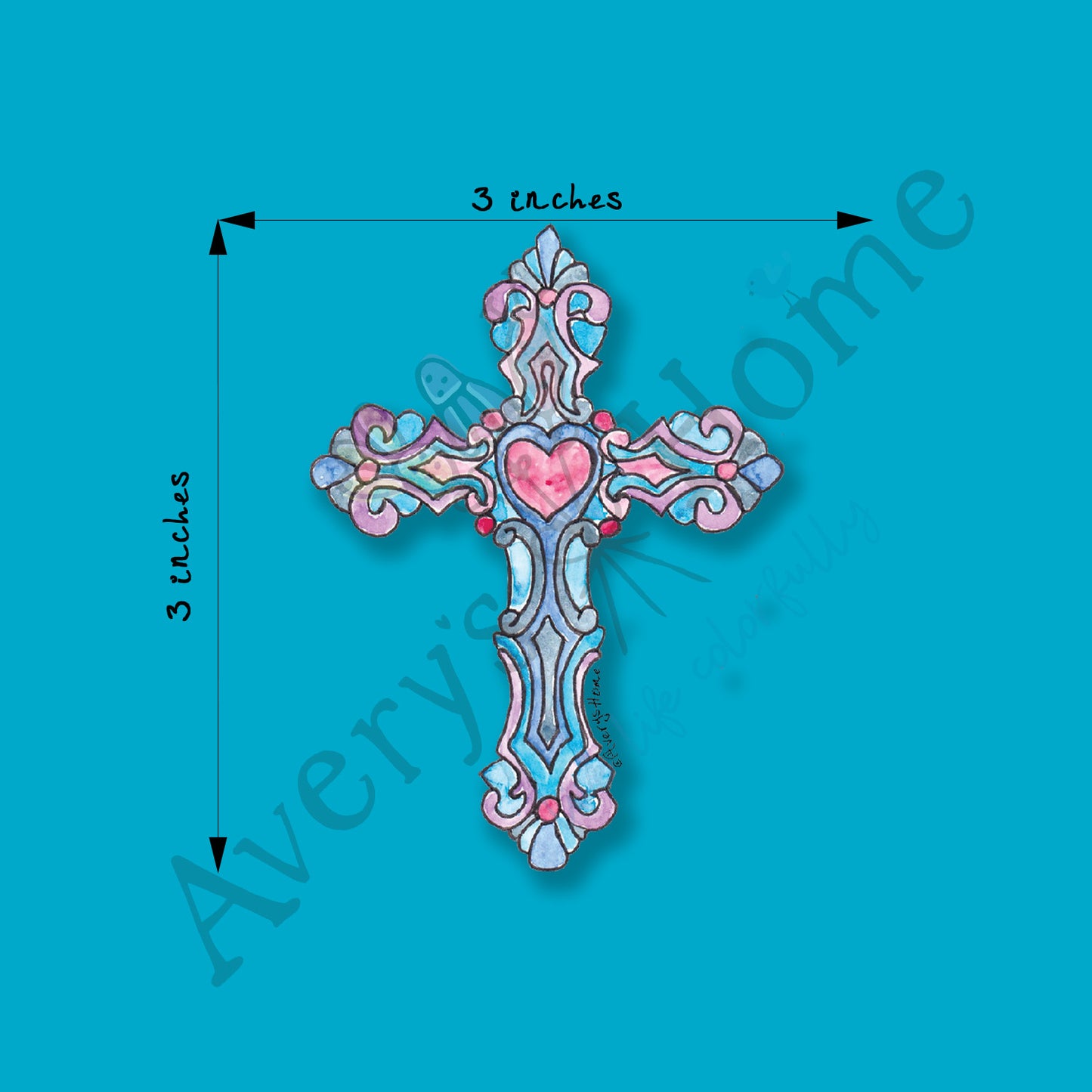 Christian Stained Glass Cross 3" White Vinyl Die-Cut Sticker