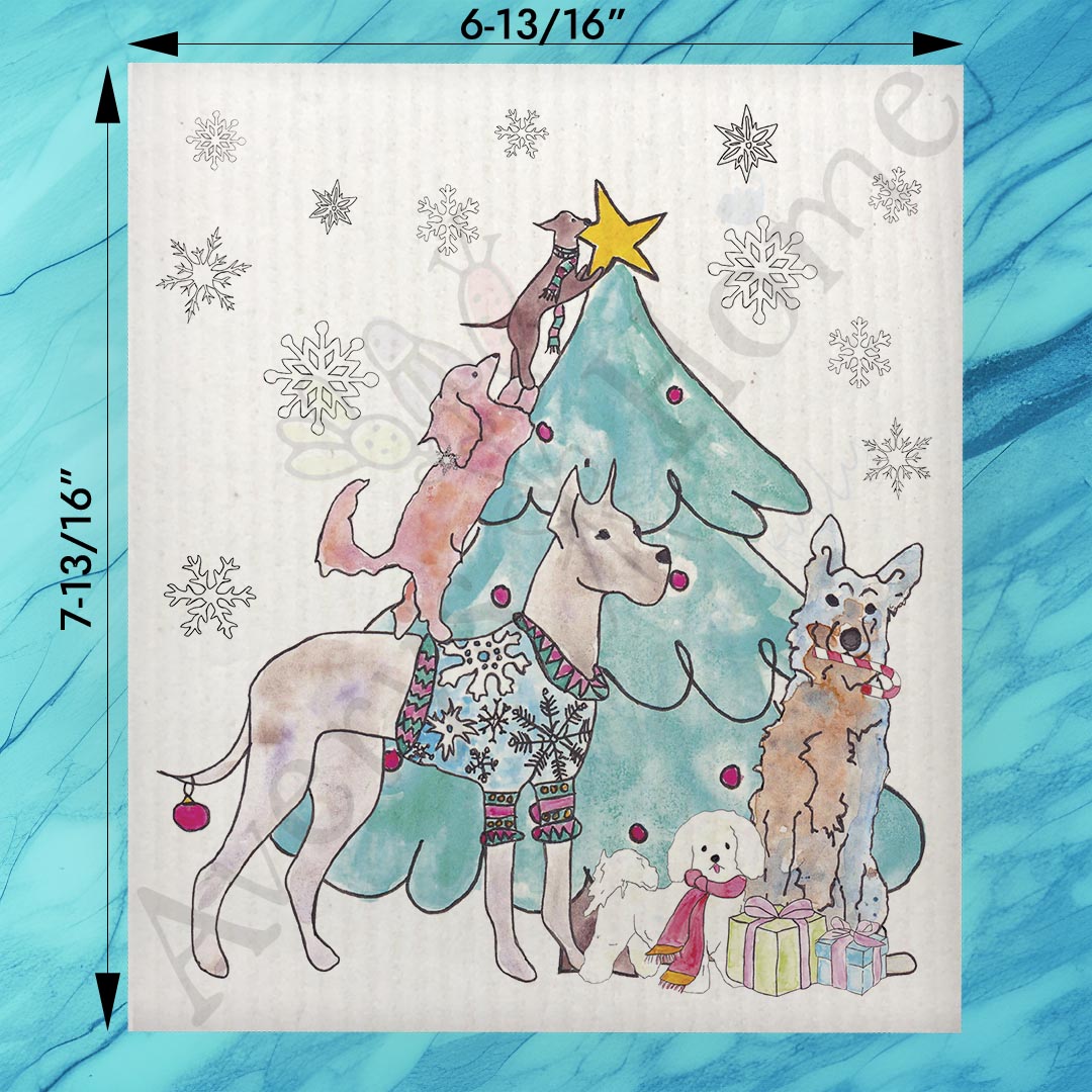 Dogs & Christmas Tree Swedish Dishcloth – Tail-Wagging Holiday