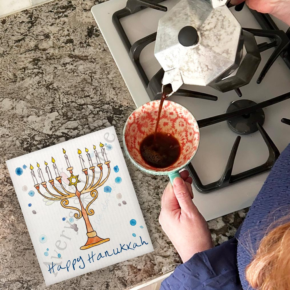 Happy Hanukkah Swedish Dishcloth – Shine Bright This Season