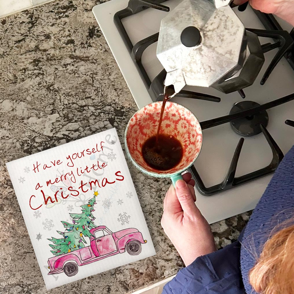 Truck & Christmas Tree Swedish Dishcloth – Cozy Holiday Tradition