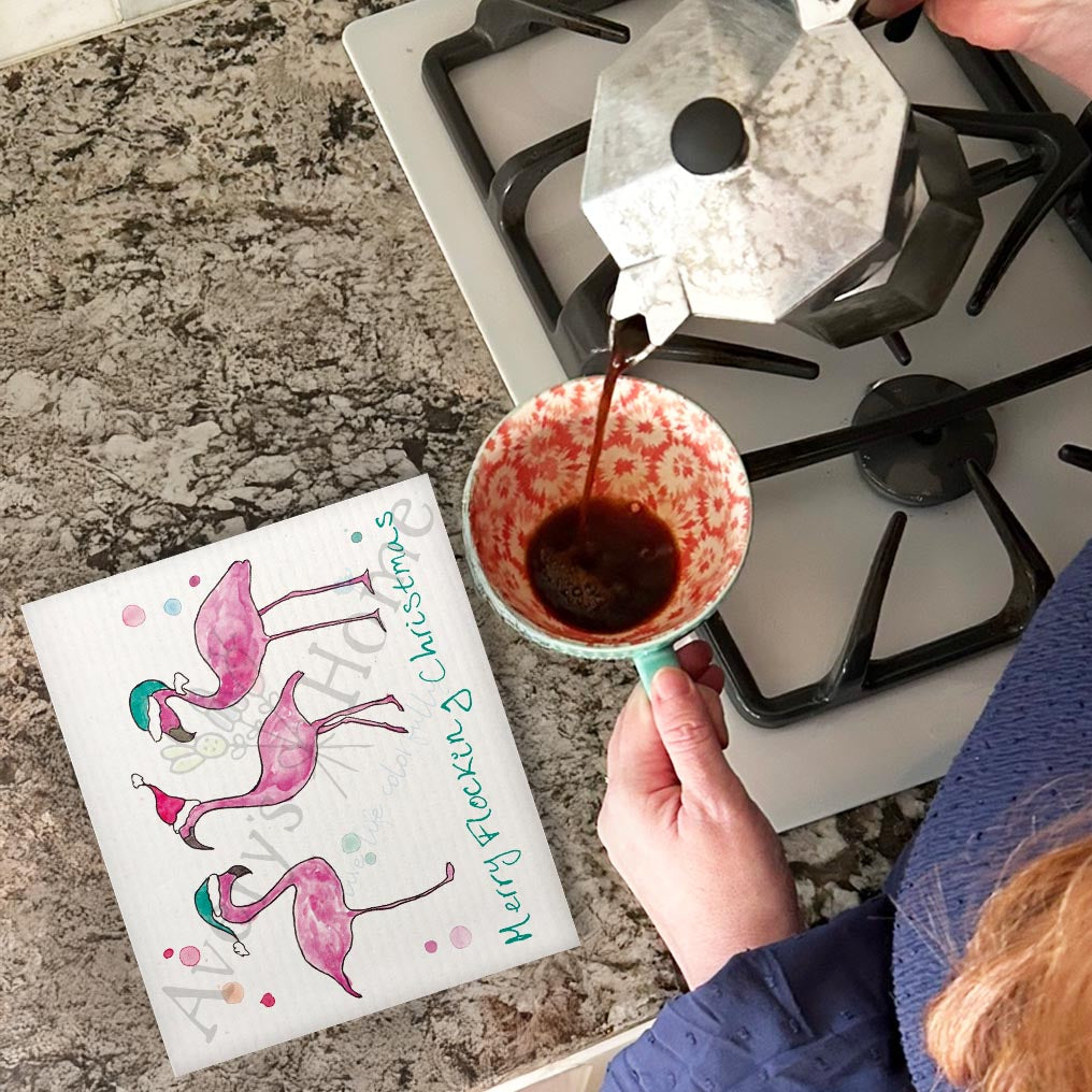 Flamingo's Warm Wishes Swedish Dishcloth – Holiday in the Tropics