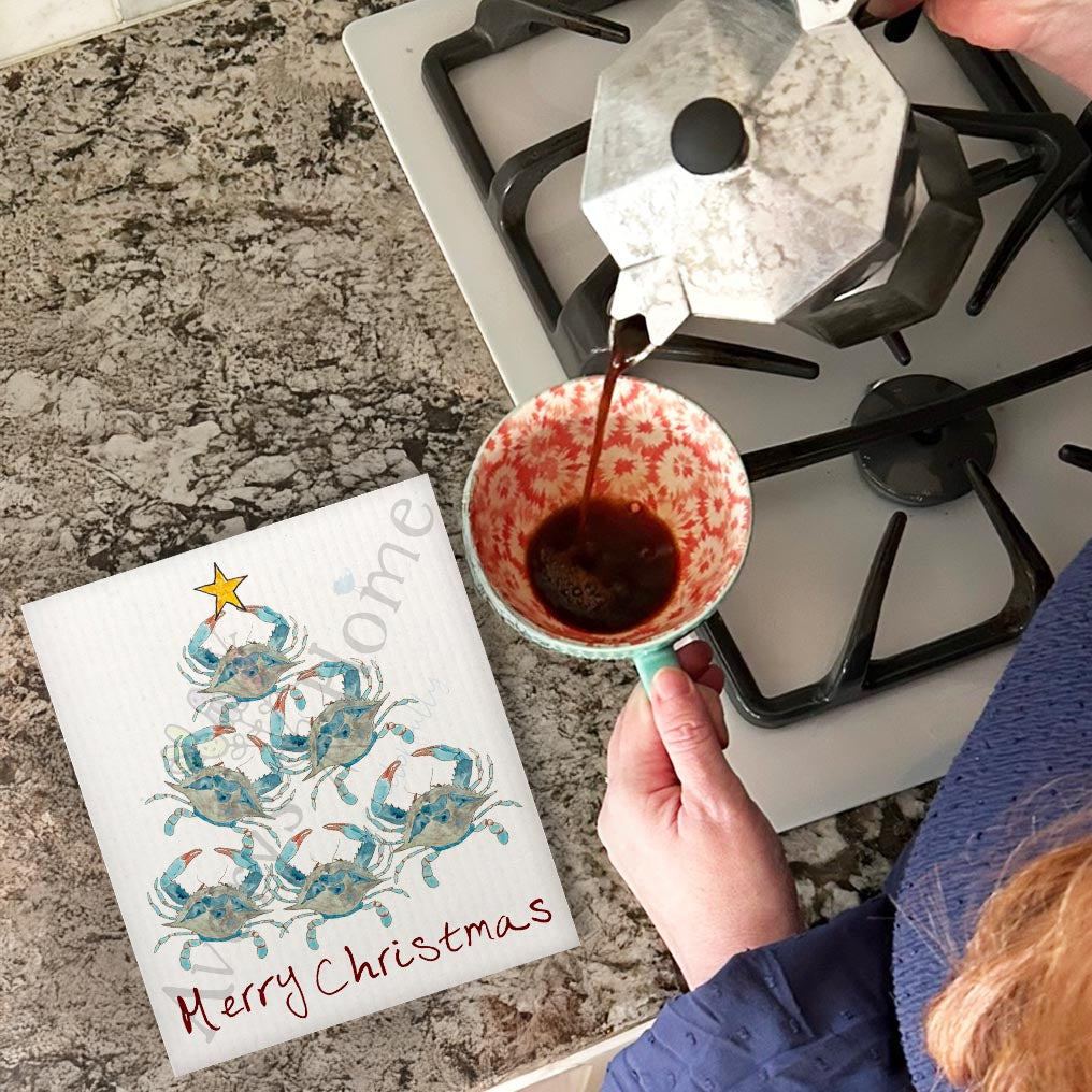 Crab Christmas Tree Swedish Dishcloth – Shell Yeah, It’s the Holidays