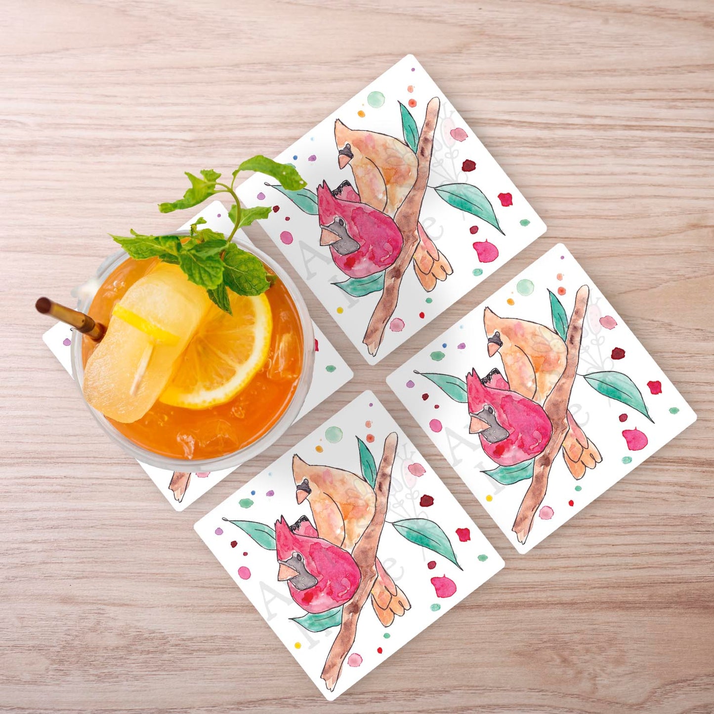 Cardinal Couple Stone Coaster