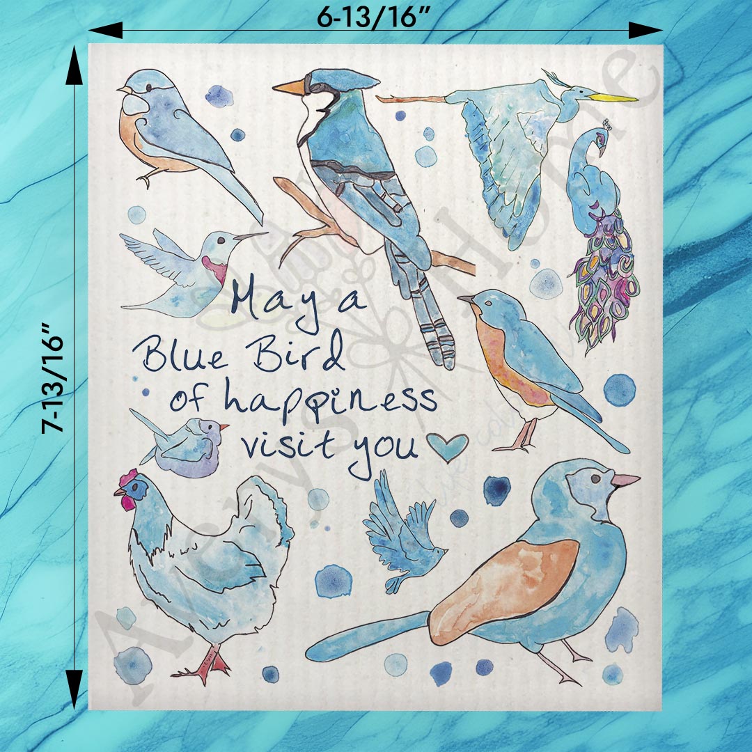 Blue Birds of Happiness Swedish Dishcloth – Peace, Joy & Sky