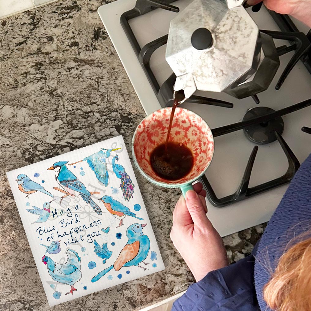 Blue Birds of Happiness Swedish Dishcloth – Peace, Joy & Sky