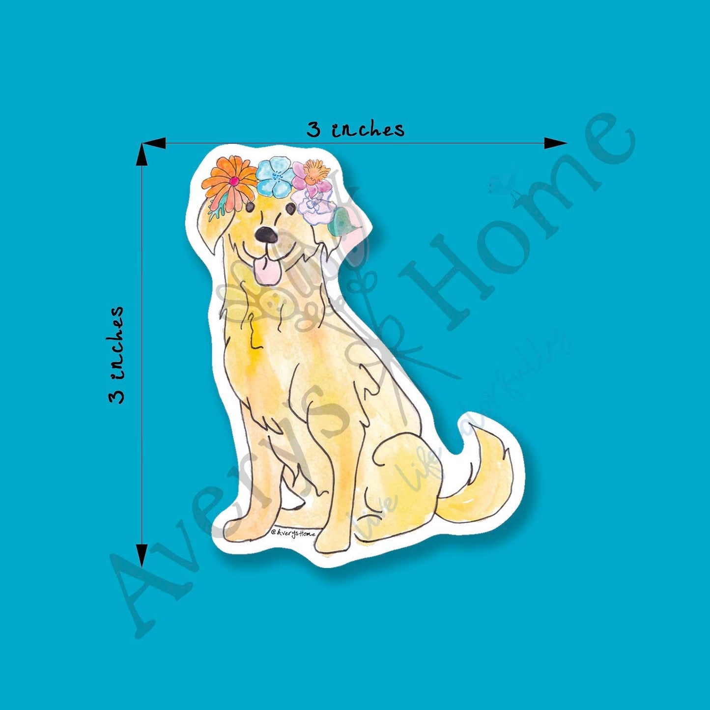 Flower Crown Golden Retriever Art 3" Vinyl Die-Cut Sticker