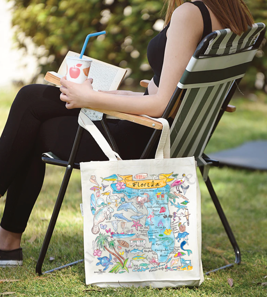 Florida State Map Organic Cotton Souvenir Beach Tote Bag
