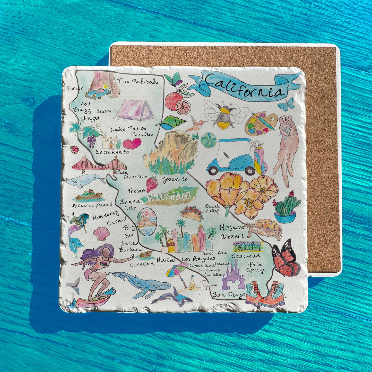 California State Icons Map Tumbled Stone Trivet