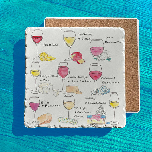 Wine & Cheese Pairing Watercolor Tumbled Edge Stone Trivet