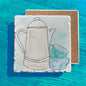 Tin Camping Coffee Pot Cups Art Tumbled Edge Stone Trivet