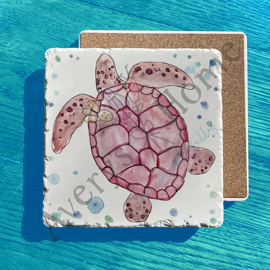 Loggerhead Sea Turtle Watercolor Art Tumbled Stone Trivet