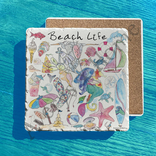 Beach Life Coastal Customizable Art Tumbled Stone Trivet