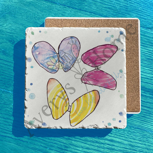 Coastal Coquina Clams Ocean Watercolor Tumbled Stone Trivet