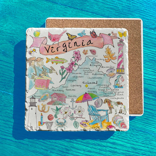 Virginia State Icons Map Tumbled Stone Trivet