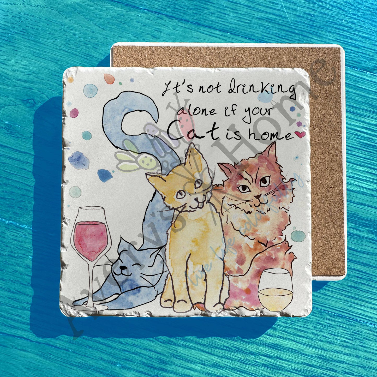 Not Drinking Alone with Your Cat Wine Tumbled Stone Trivet