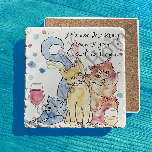 Not Drinking Alone with Your Cat Wine Tumbled Stone Trivet