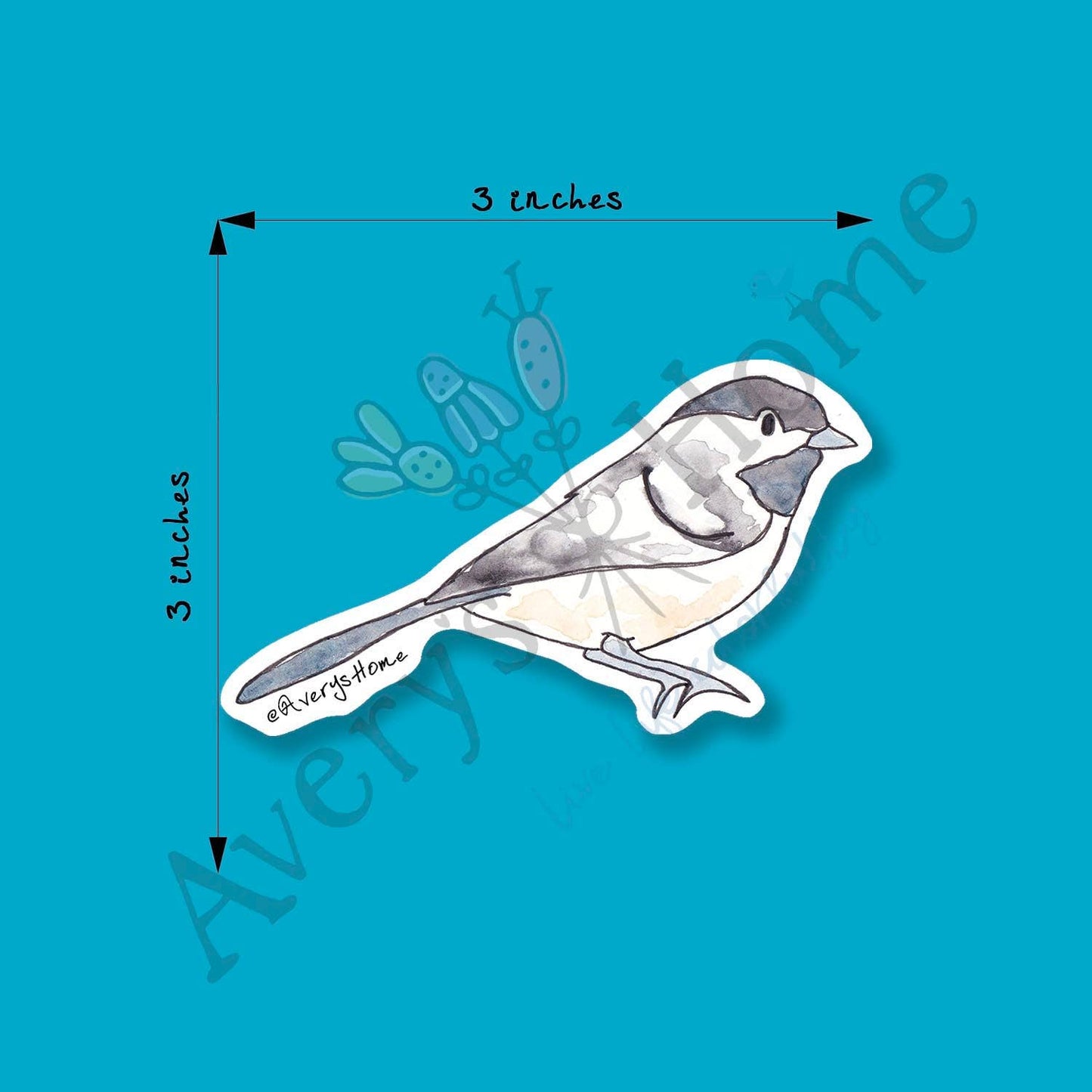 Chickadee Watercolor Art 3" White Vinyl Die-Cut Sticker