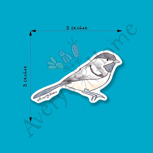Chickadee Watercolor Art 3" White Vinyl Die-Cut Sticker