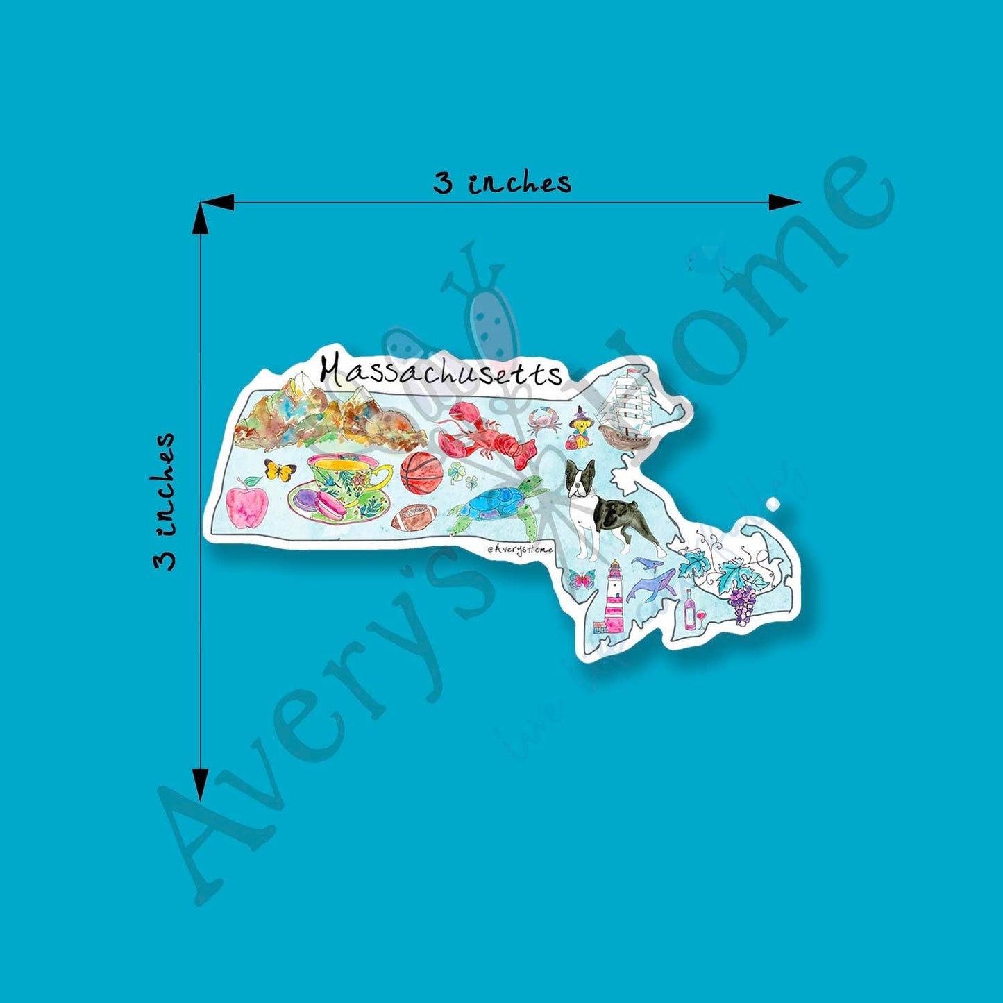 Massachusetts State Icon Map Art 3" Vinyl Die-Cut Sticker