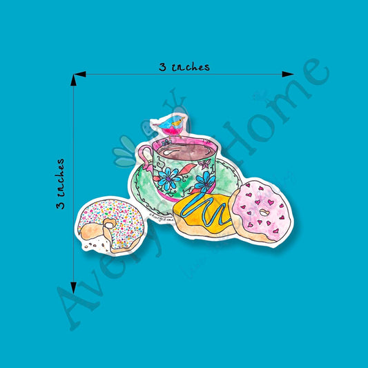 Coffee & Donuts Watercolor Art 3" Vinyl Die-Cut Sticker