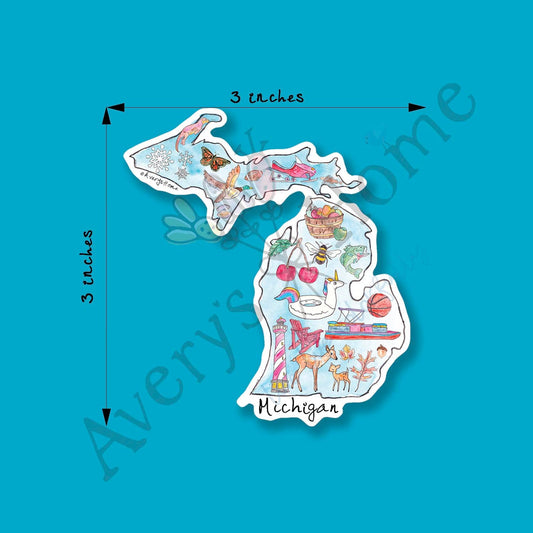 Michigan State Icon Map Art 3" White Vinyl Die-Cut Sticker