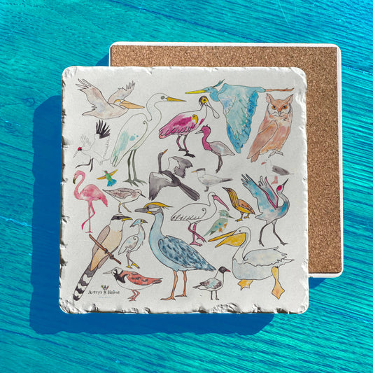 Coastal Birds Tumbled Stone Trivet – Pelican & Heron Gift