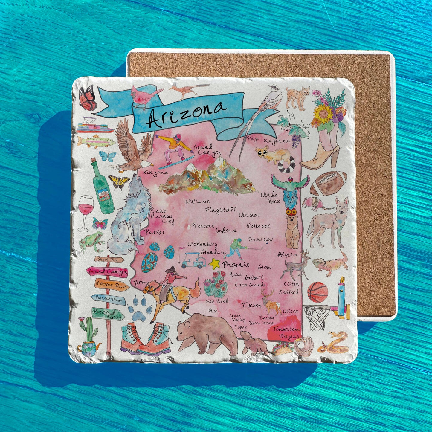 Arizona State Icon Map Watercolor Tumbled Edge Stone Trivet
